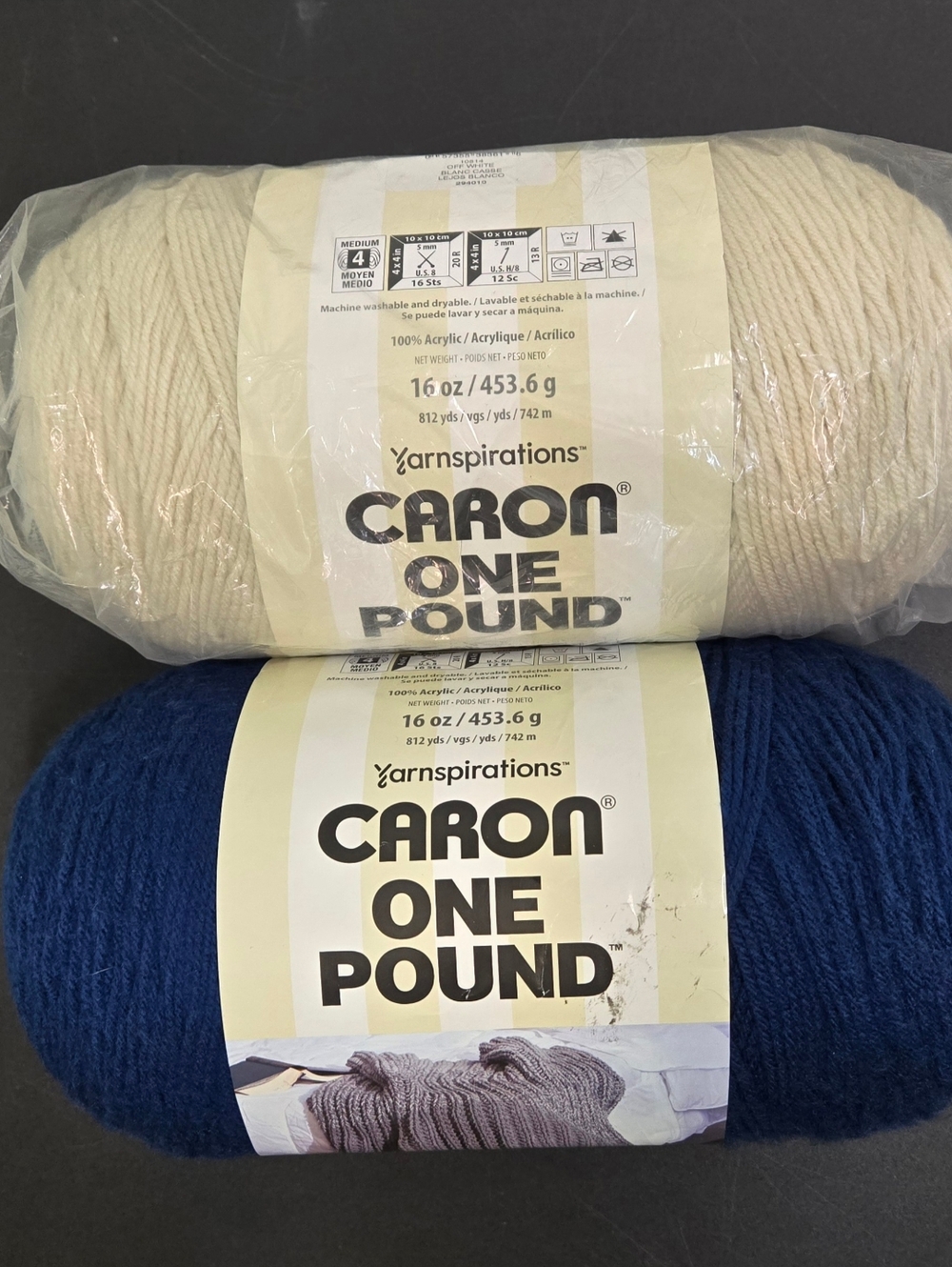 CARON ONE POUND YARN OFF WHITE & MIDNIGHT BLUE